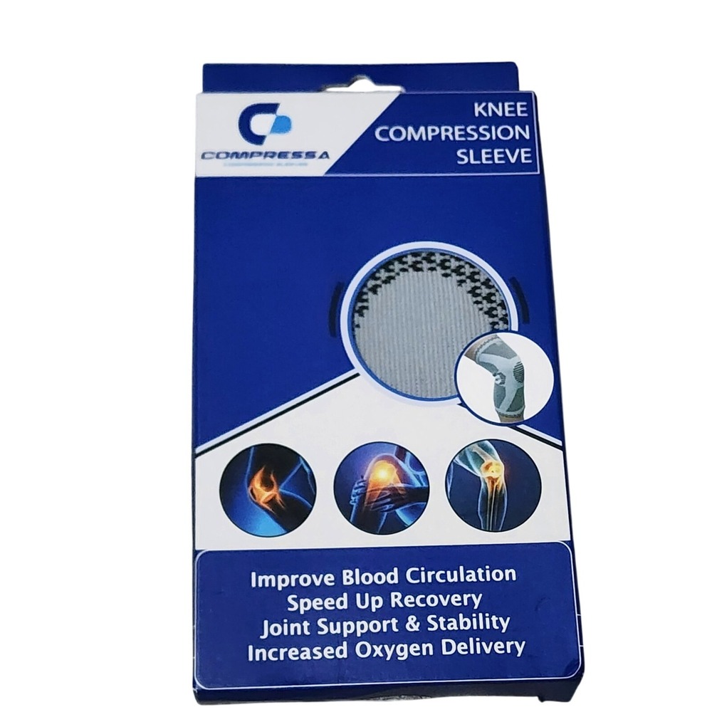 Compressa Knee Compression Sleeve Knee Braces for Knee Pain Gray Unisex One Size